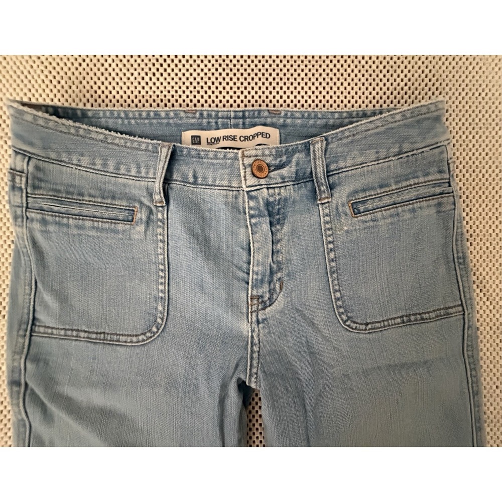 Gap Jeans Low Rise Cropped Stretch Sz 8 Patch Pockets Straight Leg Ankle Raw Hem